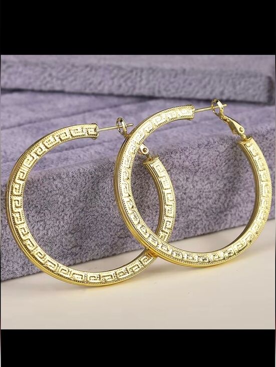 Jewelry - Designer Inspired 18K Gold Plated Greek Design Hoop Earrings